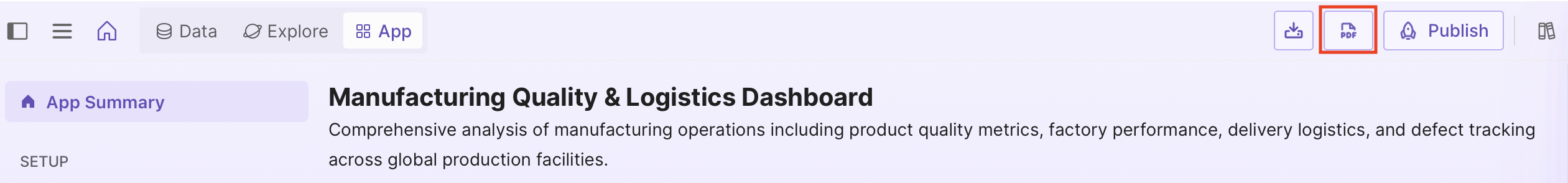 Create a PDF report button on App Summary page