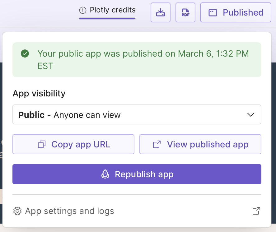 Publish menu options