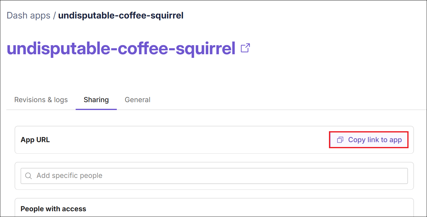 Plotly Cloud copy link to app button