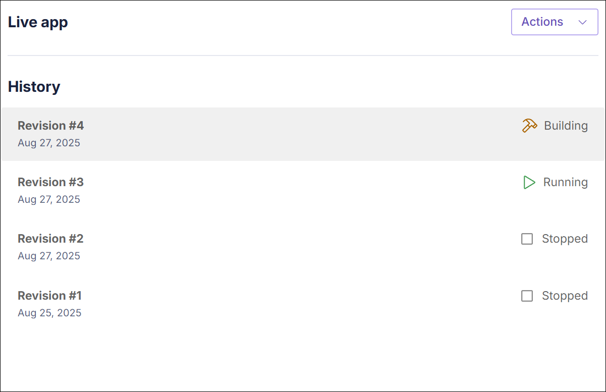 The latest revision is in "Building" status