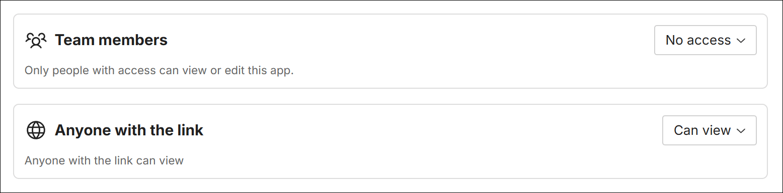 Sharing settings are configured such that anyone with the link can view and team members have no access