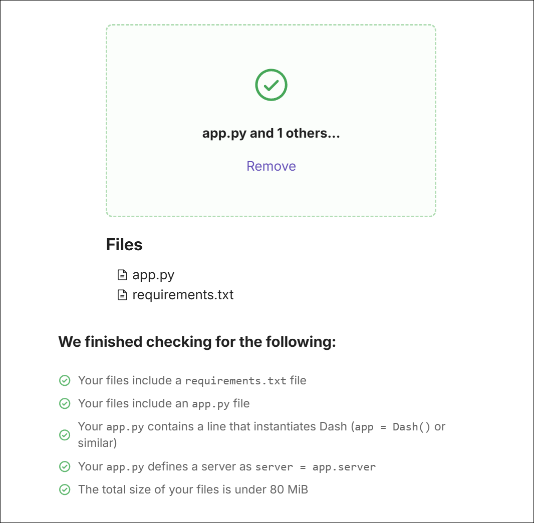 List of uploaded files with passing checks