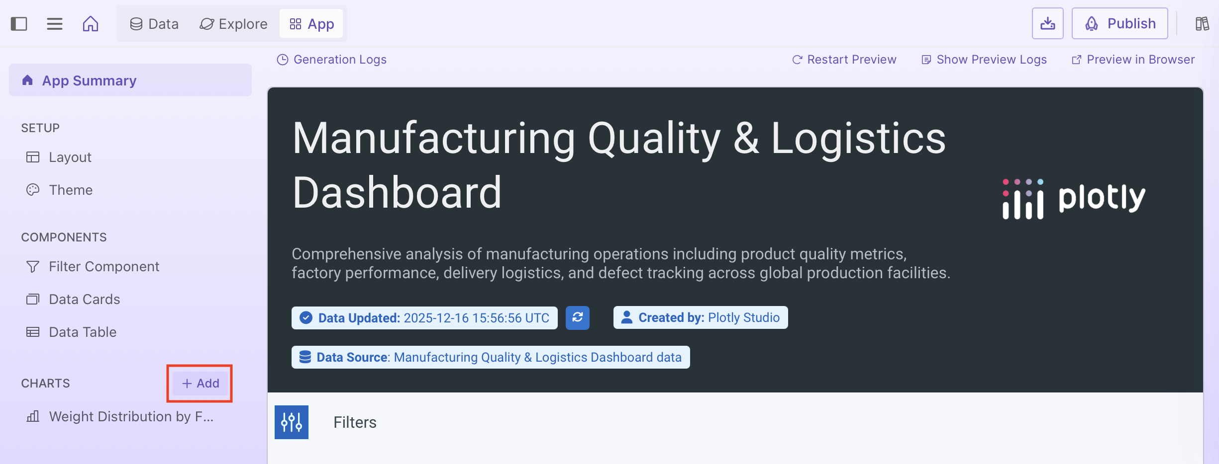 Add chart from sidebar
