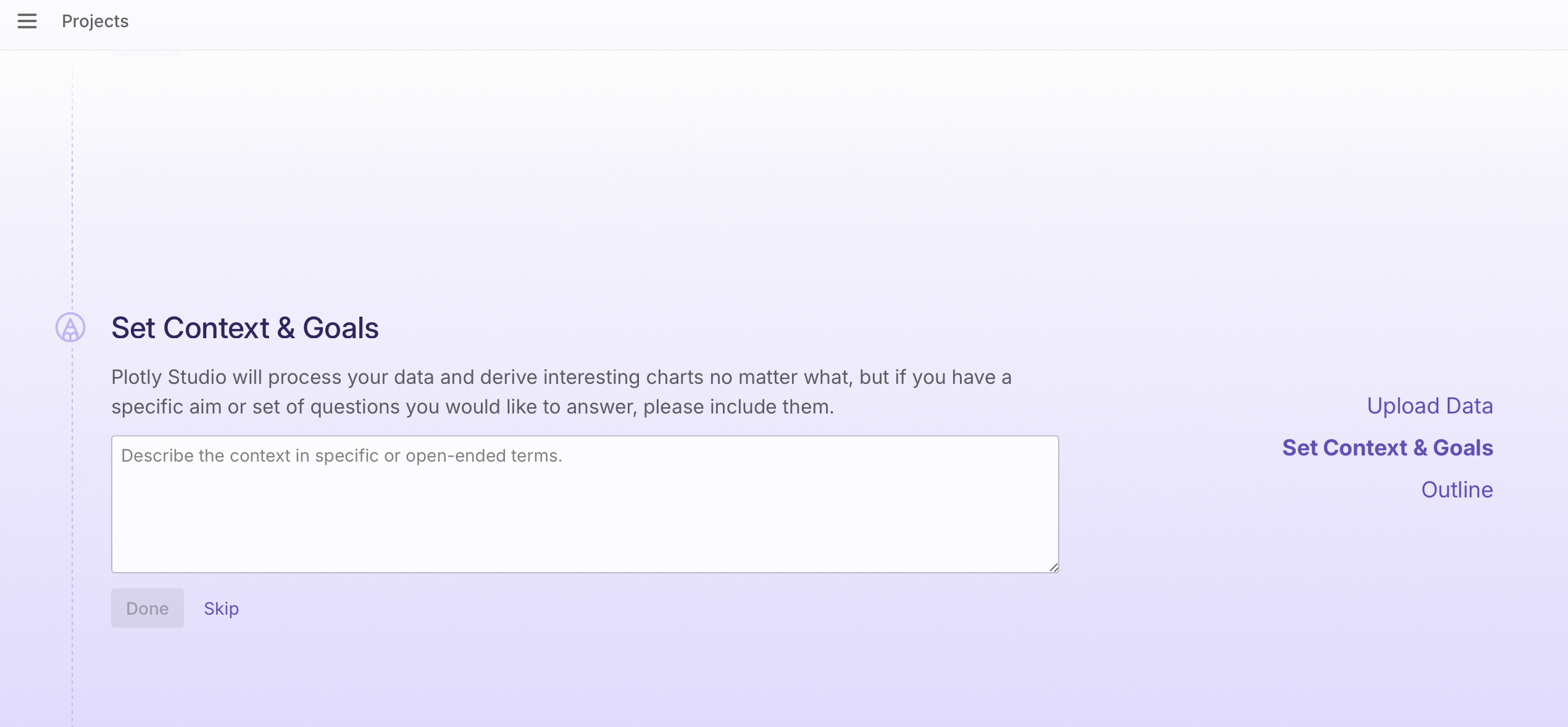 How to set context and goals in Plotly Studio