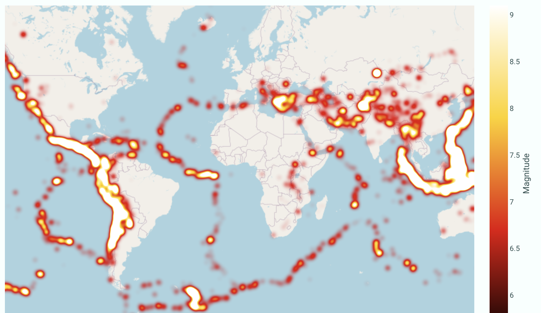 Density heatmap showing earthquake activity